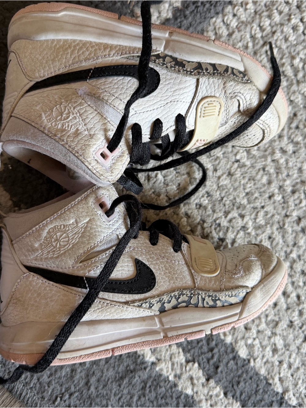 Jordan White Leather Sneakers with Black Swoosh & Pink Accents